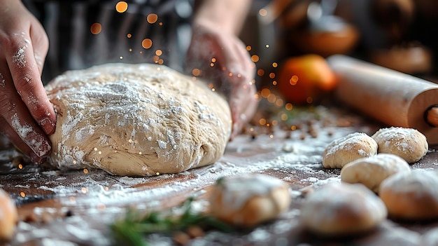 Zdjęcie osoba robi chleb z mąką i pomarańczami