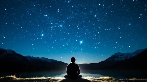 Osoba siedząca na wzgórzu obserwująca gwiazdy