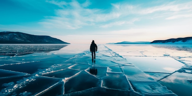 Osoba stoi na lodzie przed błękitnym niebem.