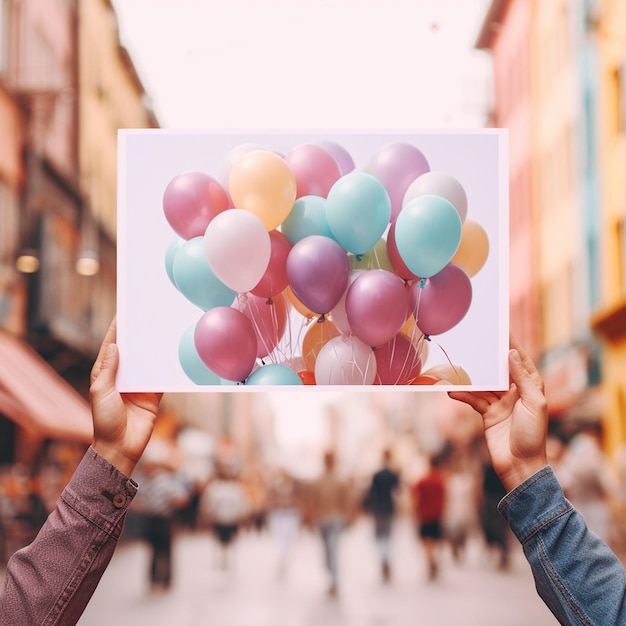 osoba trzymająca pudełko z balonami pośrodku