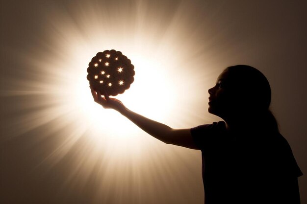 Zdjęcie osoba trzymająca światło, za którym jest słońce