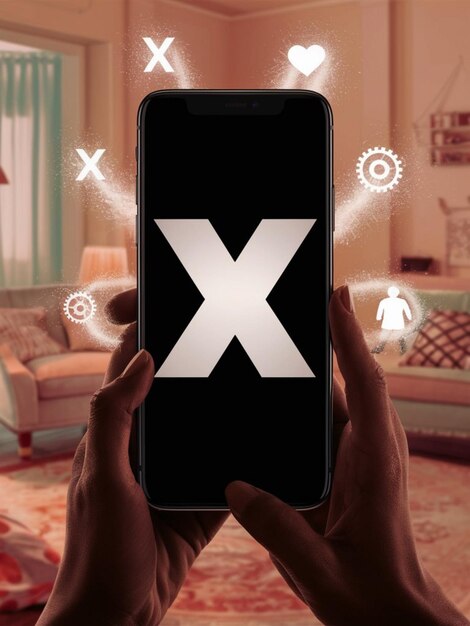 Zdjęcie osoba trzymająca telefon z x na nim