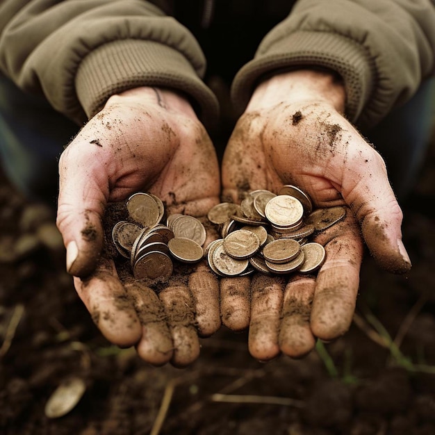 Zdjęcie osoba trzymająca w rękach garść monet
