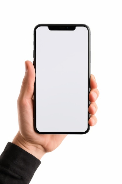 Osoba trzymająca w ręku telefon komórkowy z pustym ekranem Generatywna sztuczna inteligencja