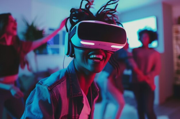 Osoba używająca okularów VR na przyjęciu domowym