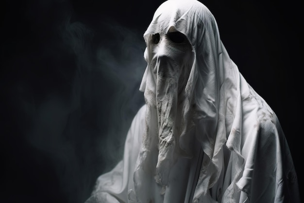 Zdjęcie osoba w białym kostiumie ducha z napisem duch