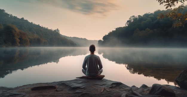 osoba w medytacyjnej samotności o świcie odkrywająca spokój i wewnętrzną motywację