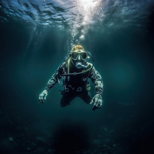 Osoba w sprzęcie do nurkowania pod wodą Generative AI Art