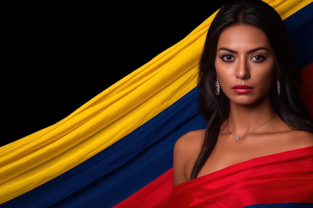 Osoba z flagą kolumbijską Patriotyzm nastroje narodowe kultura autentyczność flaga kolory ludzie etniczna Kolumbia
