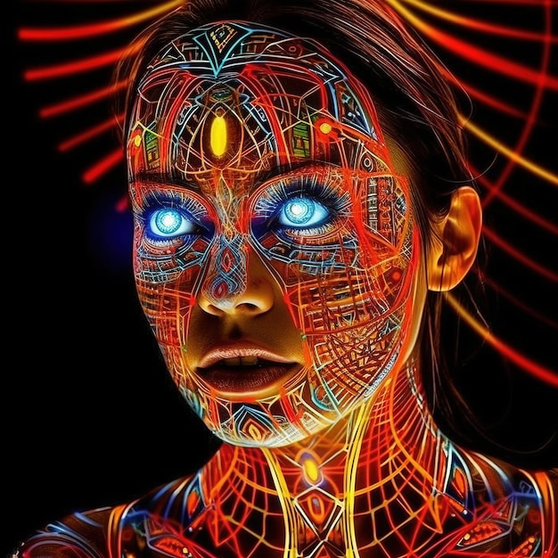 Osoba z kolorową farbą na twarzy Generative AI Art