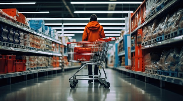 Osoba z koszykiem na zakupy w korytarzu supermarketu Generatywna sztuczna inteligencja
