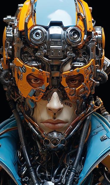 Zdjęcie osoba z maską robota, która mówi twarz