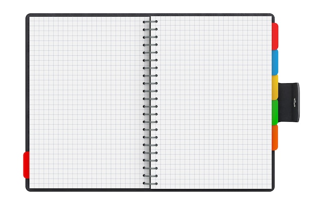 Osobisty pamiętnik lub książka organizatora z pustymi stronami na białym tle. Renderowanie 3D