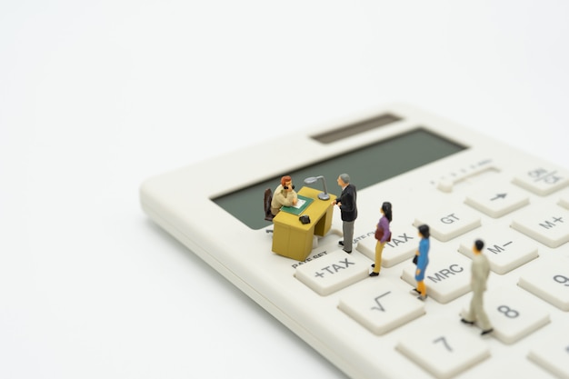 Osoby miniaturowe Kolejka wypłat Roczny dochód (TAX) za rok na kalkulatorze.