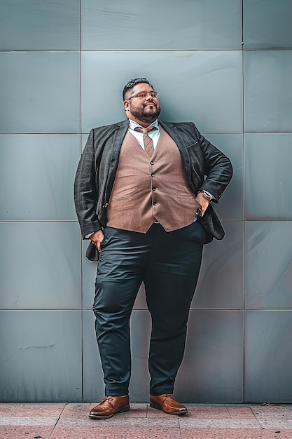 Osoby nadmiernie duże w stroju zawodowym odpowiednim do pracy w biurze Mężczyzna z nadwagą