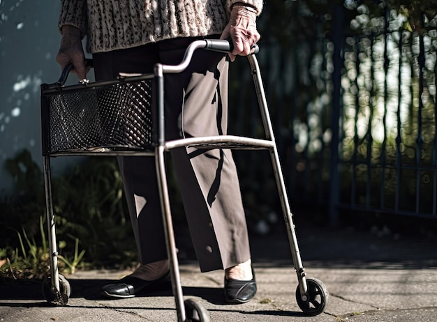 Osoby w podeszłym wieku i walker Starsza kobieta stojąca z walker Starsza kobieta spacer z walker Koncepcja opieki zdrowotnej na emeryturze