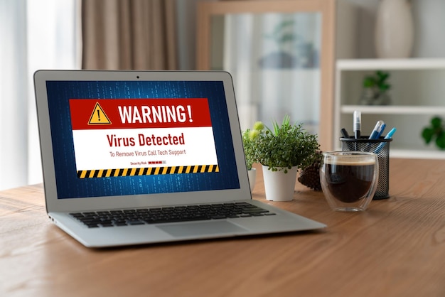 Ostrzeżenie o wirusie na ekranie komputera wykryto modish cyber zagrożenie haker wirus komputerowy i złośliwe oprogramowanie
