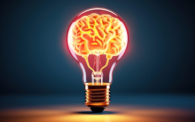 Zdjęcie oświetlający obraz przedstawiający ludzki mózg w żarówce