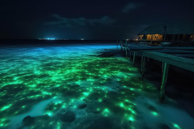 Oświetlenie planktonu na Malediwach przy bioluminescencji AI