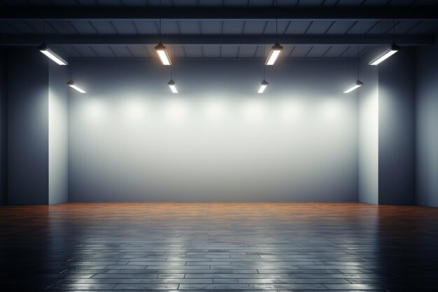 Oświetlona prostota 3D renderowany pusty pokój z fascynującym światłem górnym