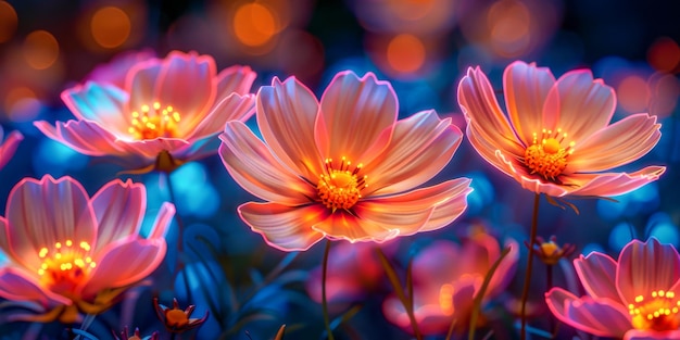 Oświetlone Kosmiczne Kwiaty Neonowe Światło Kwiatowe Piękno