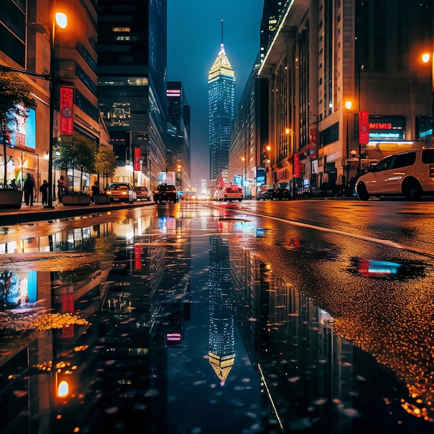 Zdjęcie oświetlone miasto w nocy