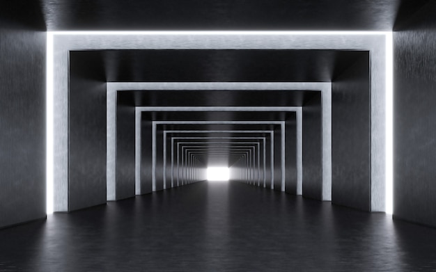 Oświetlone wnętrze korytarza. renderowanie 3D