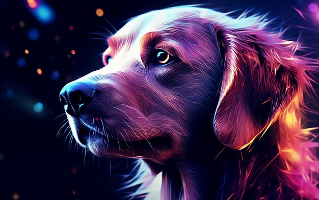 Oświetlone zbliżenie psów z artystycznymi kolorami Generatywna sztuczna inteligencja