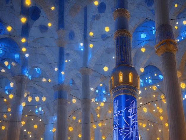 Oświetlony minaret symbolizuje duchowość w słynnym Błękitnym Meczecie