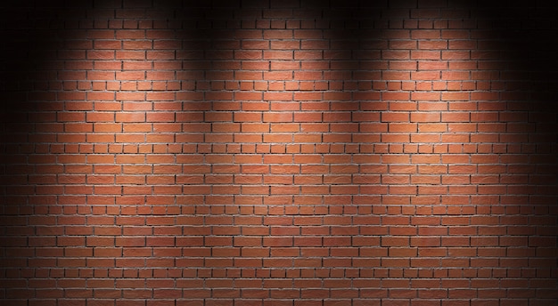 Oświetlony mur z cegły. Ilustracja 3D.