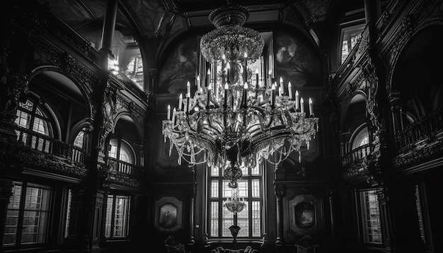Oświetlony ołtarz wewnątrz majestatycznej gotyckiej bazyliki wygenerowany przez sztuczną inteligencję
