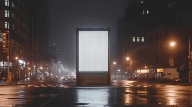 Oświetlony pusty billboard na ruchliwej ulicy miasta w nocy