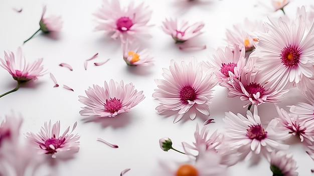 Oszałamiająca kompozycja kwiatowa na różowym tle generowana przez sztuczną inteligencję
