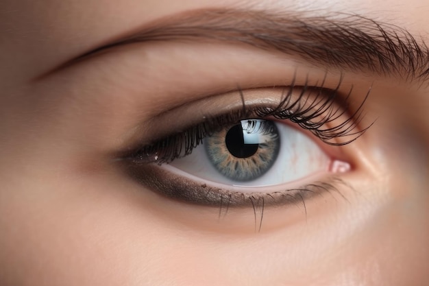 Oszałamiające kobiece oko w makro z naturalnym makijażem i szczegółową generatywną sztuczną inteligencją