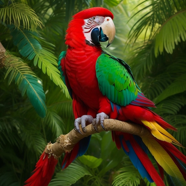 Oszałamiający i żywy tropikalny ptak w bujnej dżungli