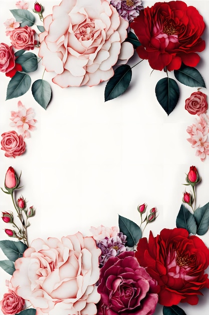 Oszałamiający obraz przedstawiający czerwono-różowy kwiat róży z pustą przestrzenią pośrodku