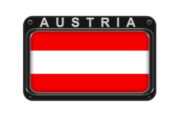 Otocz flagę Austrii w ramce nitami na białym tle