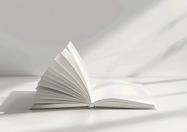 Zdjęcie otwarta biała książka z rozłożonymi białymi stronami oświetlonymi naturalnym światłem dla pojęć uczenia się wiedzy i wyobraźni