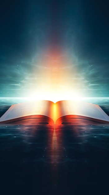 Zdjęcie otwarta magiczna książka z jasnymi, błyszczącymi promieniami światła