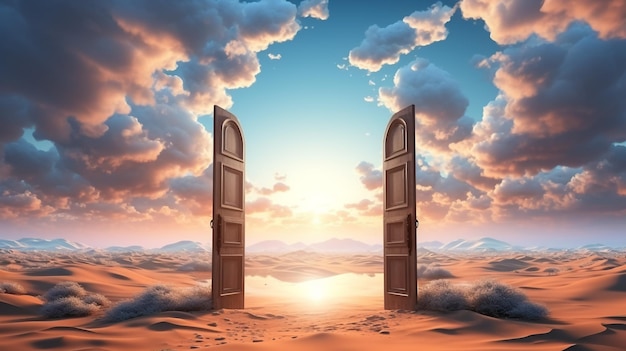 Otwarte drzwi na pustyni Nieznana i koncepcja uruchomienia