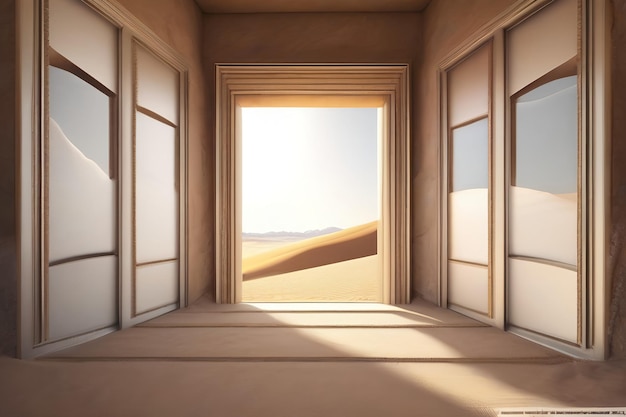 Otwarte drzwi na pustyni Nieznana koncepcja i koncepcja uruchomienia To jest ilustracja 3D