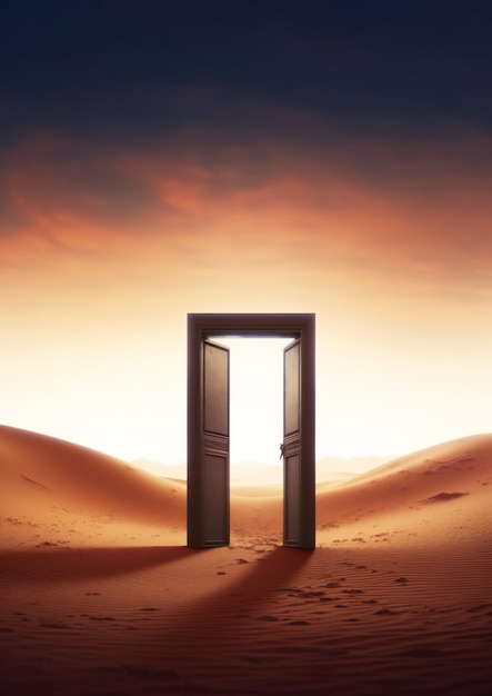 Otwarte drzwi na środku pustyni