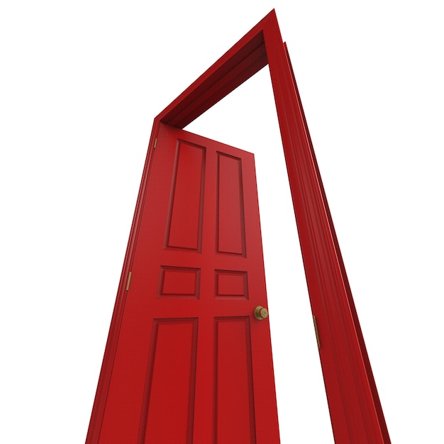 Zdjęcie otwarte izolowane czerwone drzwi zamknięte renderowanie 3d ilustracji