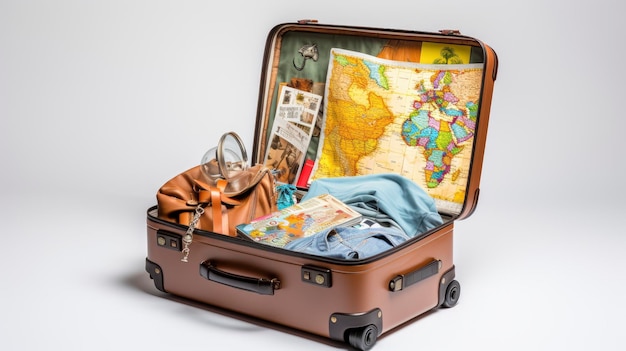 otwartej walizki ujawniającej sprzęt podróżny i kulturę pracy zdalnej