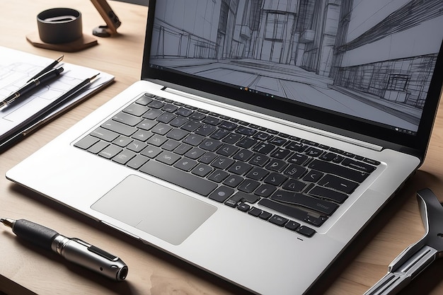 Otwarty laptop z narzędziami do projektowania architektonicznego