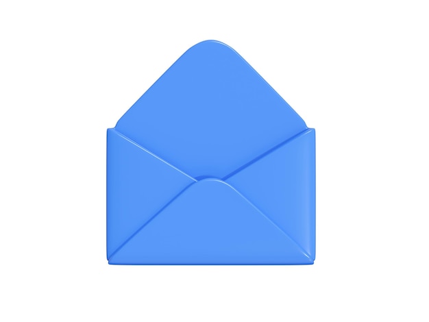 Zdjęcie otwarty list 3d renderuje niebieską papierową kopertę do wysyłania biuletynu lub koncepcji subskrypcji