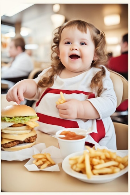 otyły chłopiec dziewczyna je fast food hamburger frytki niezdrowe jedzenie koncepcja ilustracja