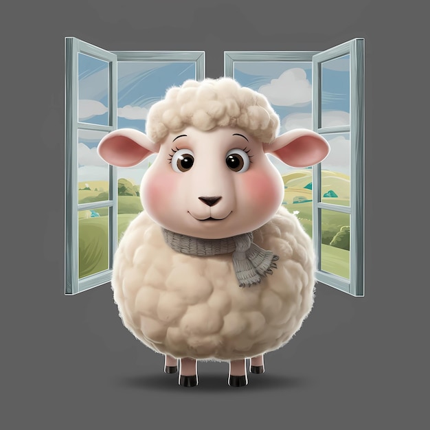 Zdjęcie owca w swetrze z oknem w tle ai generatywny