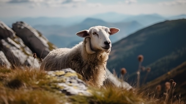 Owce na szczycie góry w górach