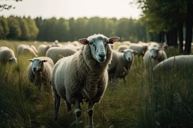 Owce wypasane na polu bujnej trawy